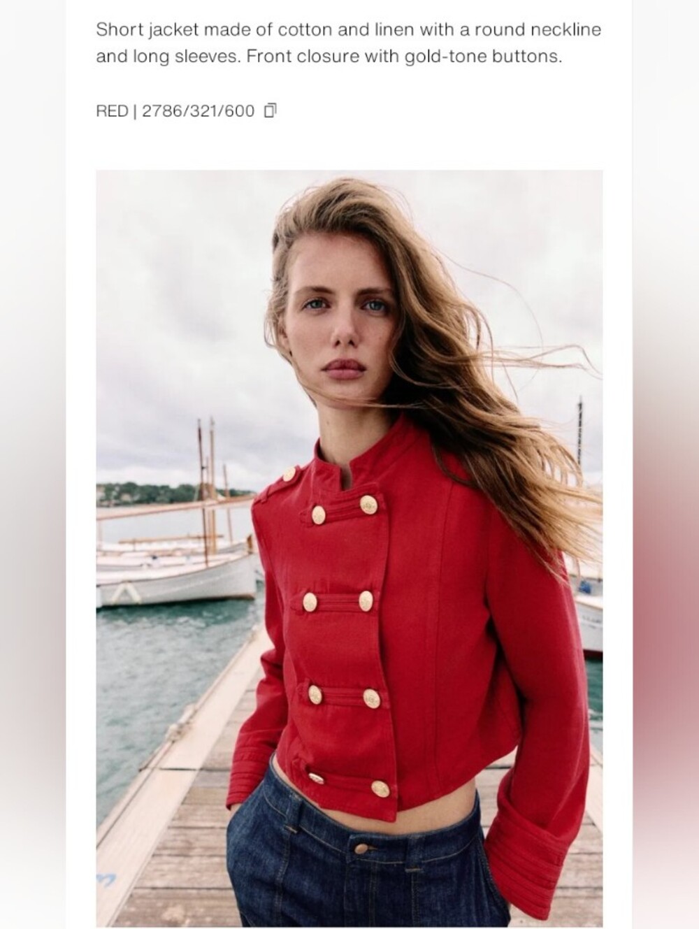 Zara Red Linen Blend Double-Breasted Fitted Cropped Jacket with Gold Buttons M - Picture 12 of 12